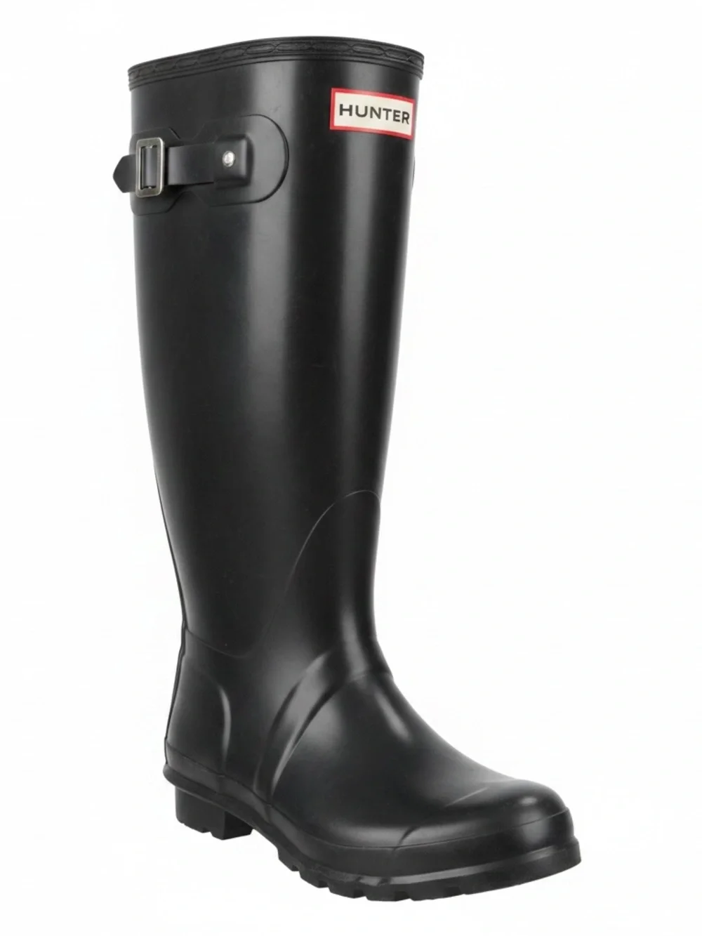 Hunter Black Gloss Tall Rain Boots with Side Buckle